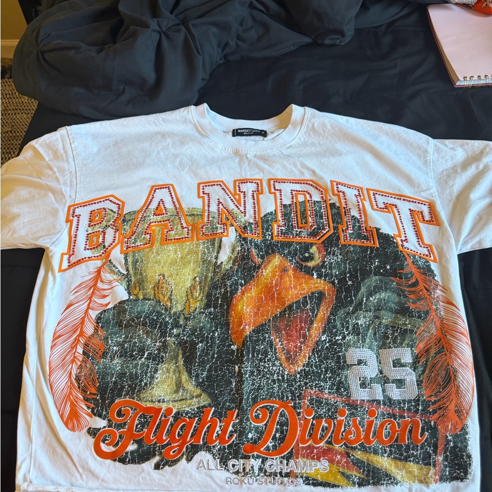 "Flight Division" Short Sleeve Tee - White/Orange Graphic